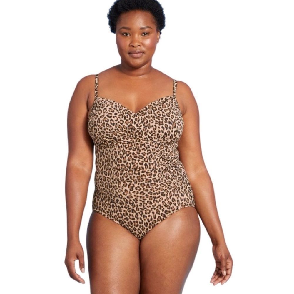 Aqua Green Animal Print Twist Top Over The Shoulder One-piece Swimsuit S…
